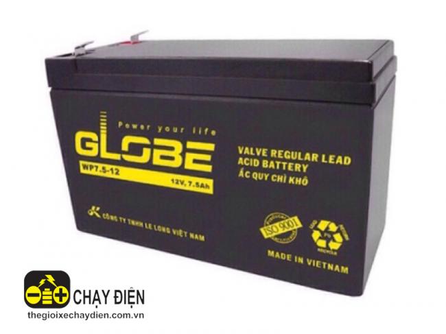 Ắc quy xe điện trẻ em Globe 12V 7Ah Đen bóng