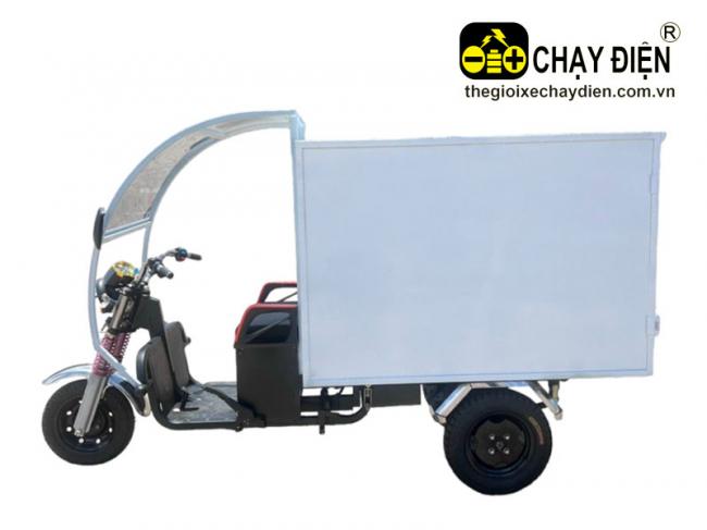 Xe 3 bánh điện chở hàng thùng kín Inox Smart E500 Pro Trắng