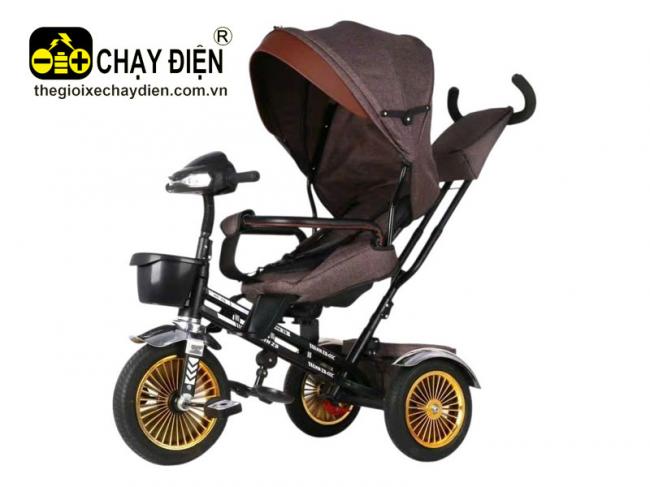 Xe đạp đẩy 3 bánh mái che cho bé từ 6 đến 36 tháng Nâu