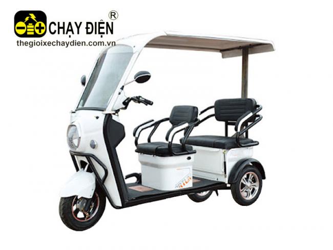 Xe điện 3 bánh 2 chỗ ngồi yên liền, tựa lưng, mái che Trắng