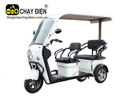 Xe điện 3 bánh 2 chỗ ngồi yên liền, tựa lưng, mái che