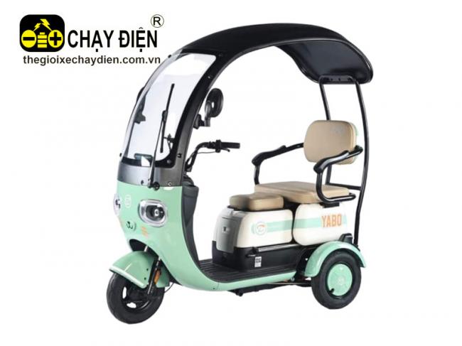 Xe điện 3 bánh Yabo yên liền, tựa lưng, mái che Xanh ngọc