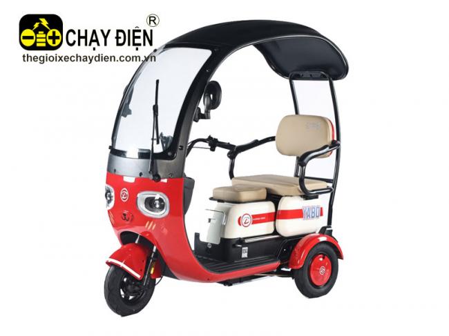 Xe điện 3 bánh Yabo yên liền, tựa lưng, mái che Đỏ