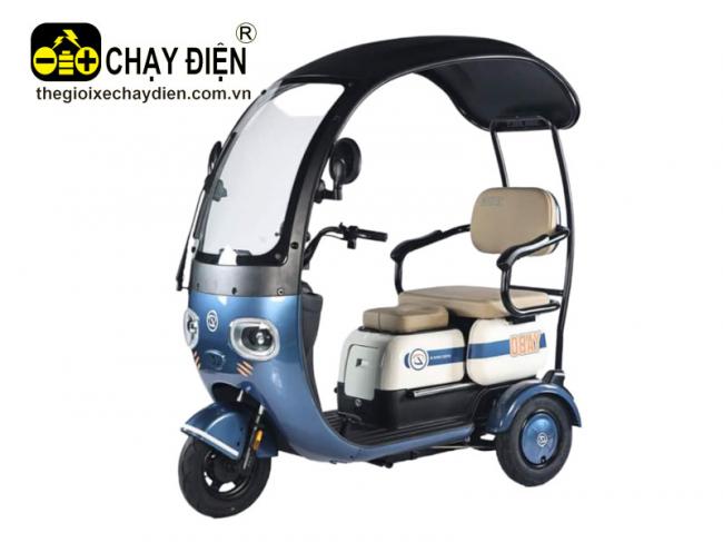 Xe điện 3 bánh Yabo yên liền, tựa lưng, mái che Tím Than