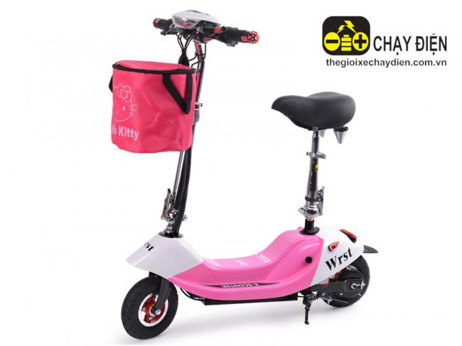 Xe điện gấp Mini E-Scooter đèn pha trên giỏ trước Hồng cánh sen