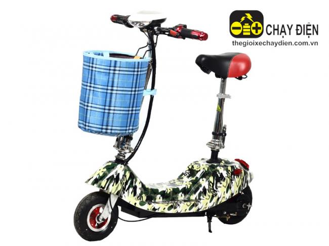 Xe điện gấp Mini E-Scooter đèn pha trên giỏ trước Xanh quân đội