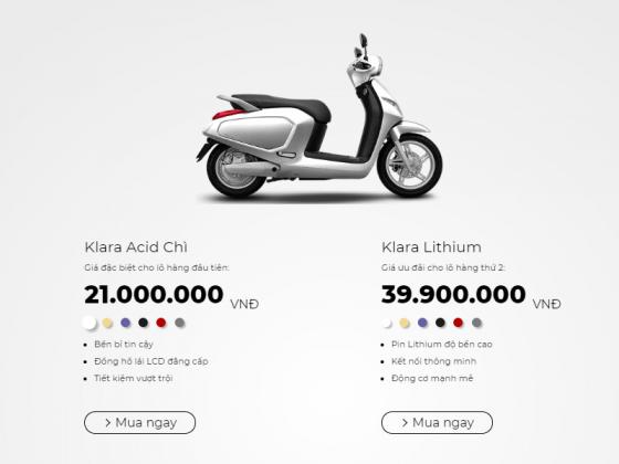 Xe điện VinFast Klara sử dụng pin lithium–icon bất ngờ tăng giá 