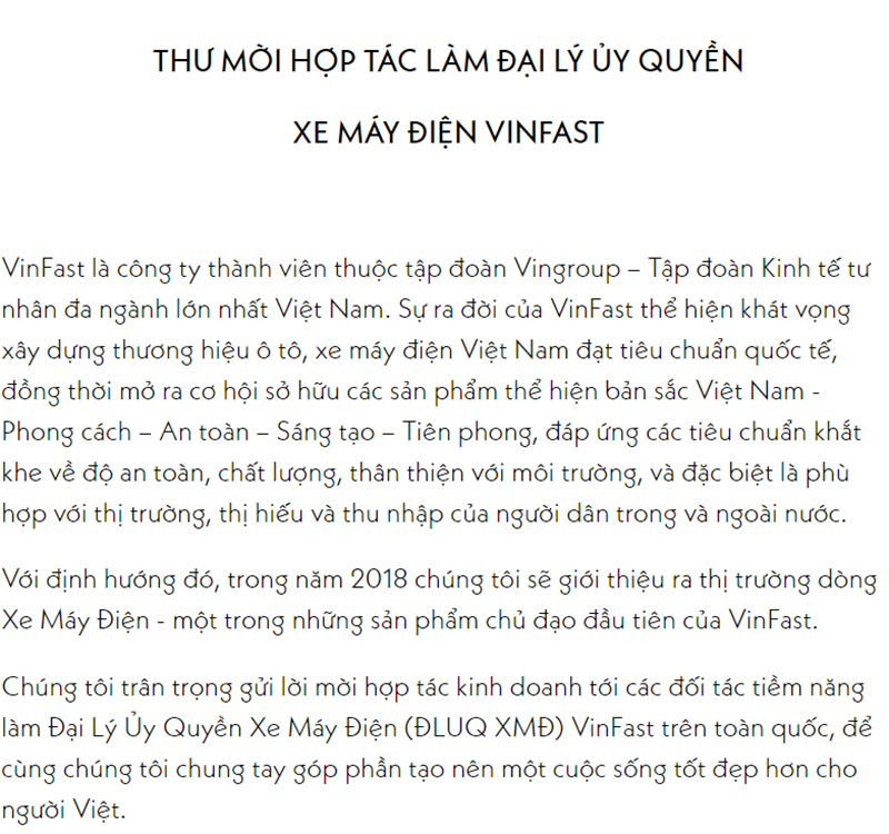 Thư mời hợp tác Vinfast Thư mời hợp tác Vinfast