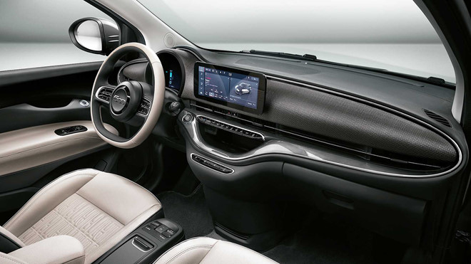 Fiat 500e sở hữu nội thất với chất liệu sang trọng cùng nhiều chi tiết cao cấp