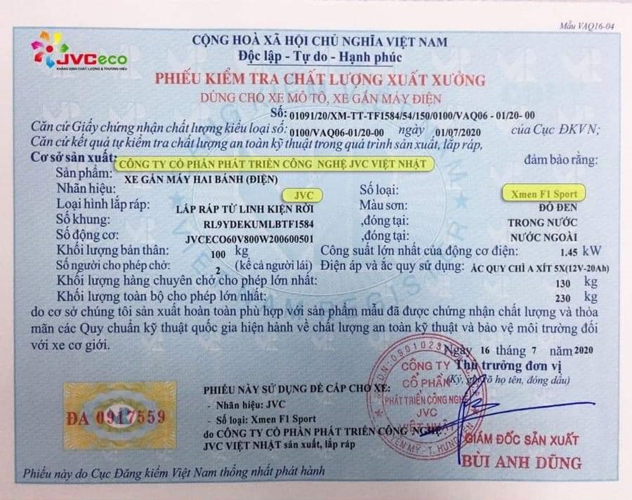 Trên đăng kiểm ghi tên công ty và tên xe điện rõ ràng