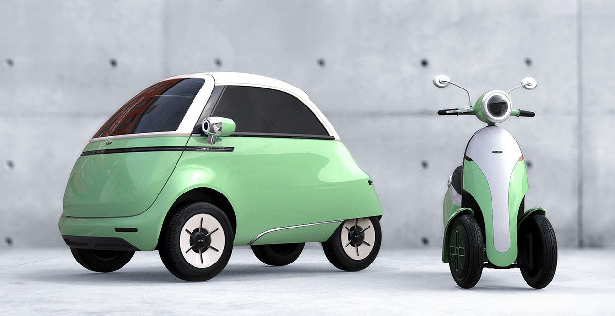 Ô tô điện mini Microlino 2.0 cùng với xe tay ga Microletta concept