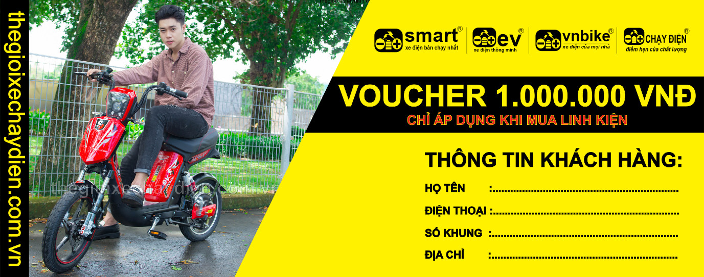 Mọi khách hàng khi mua xe đạp điện, xe máy điện qua kênh bán hàng online của hệ thống TGXCĐ sẽ được nhận mã Voucher 1.000.000 VNĐ