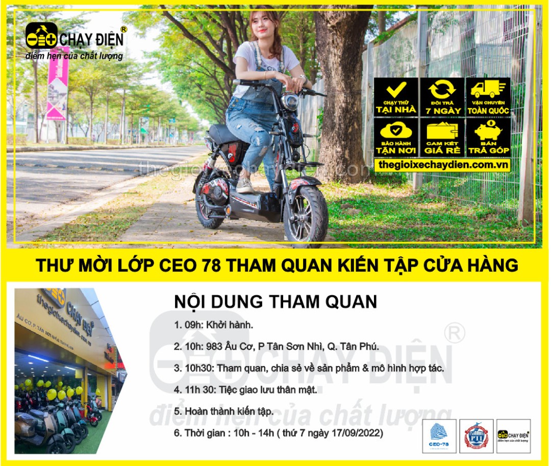 Thư mời lớp CEO -78 tham quan kiến tập tại cửa hàng Thế Giới Xe Chạy Điện