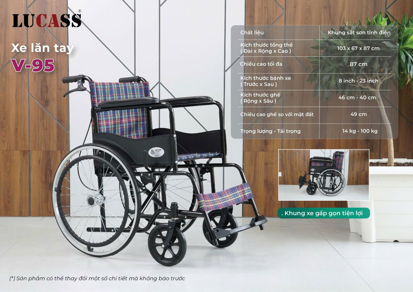 Xe lăn tay có thắng Lucass V-95, X-75