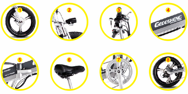 chi tiết các bộ phận Xe đạp điện gấp Gedesheng F008 20inh
